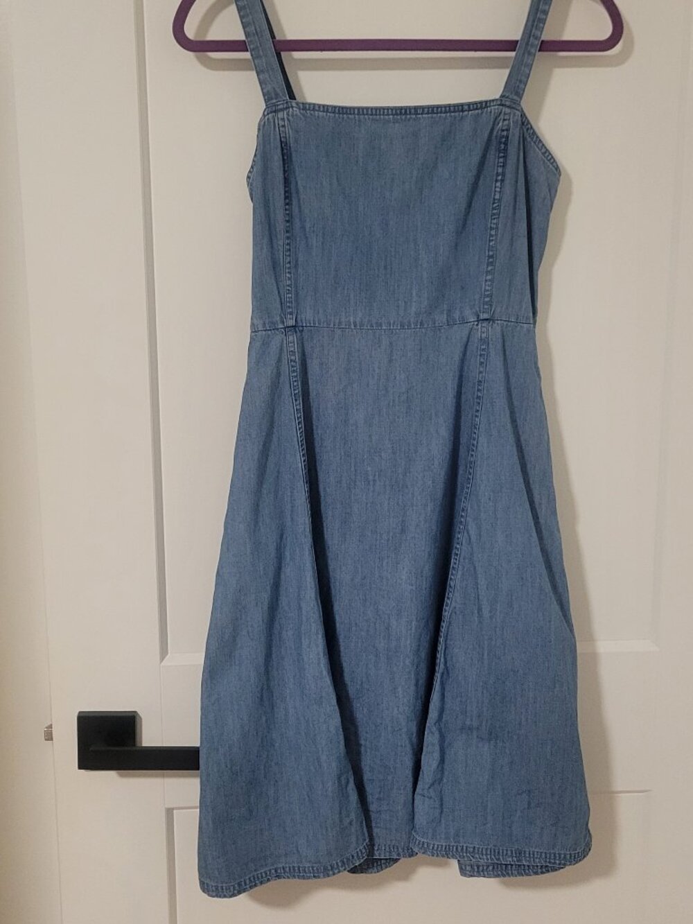 GAP Denim Apron Neck A-Line Mini Dress - Medium Indigo - Size 2 - Picture 2 of 8